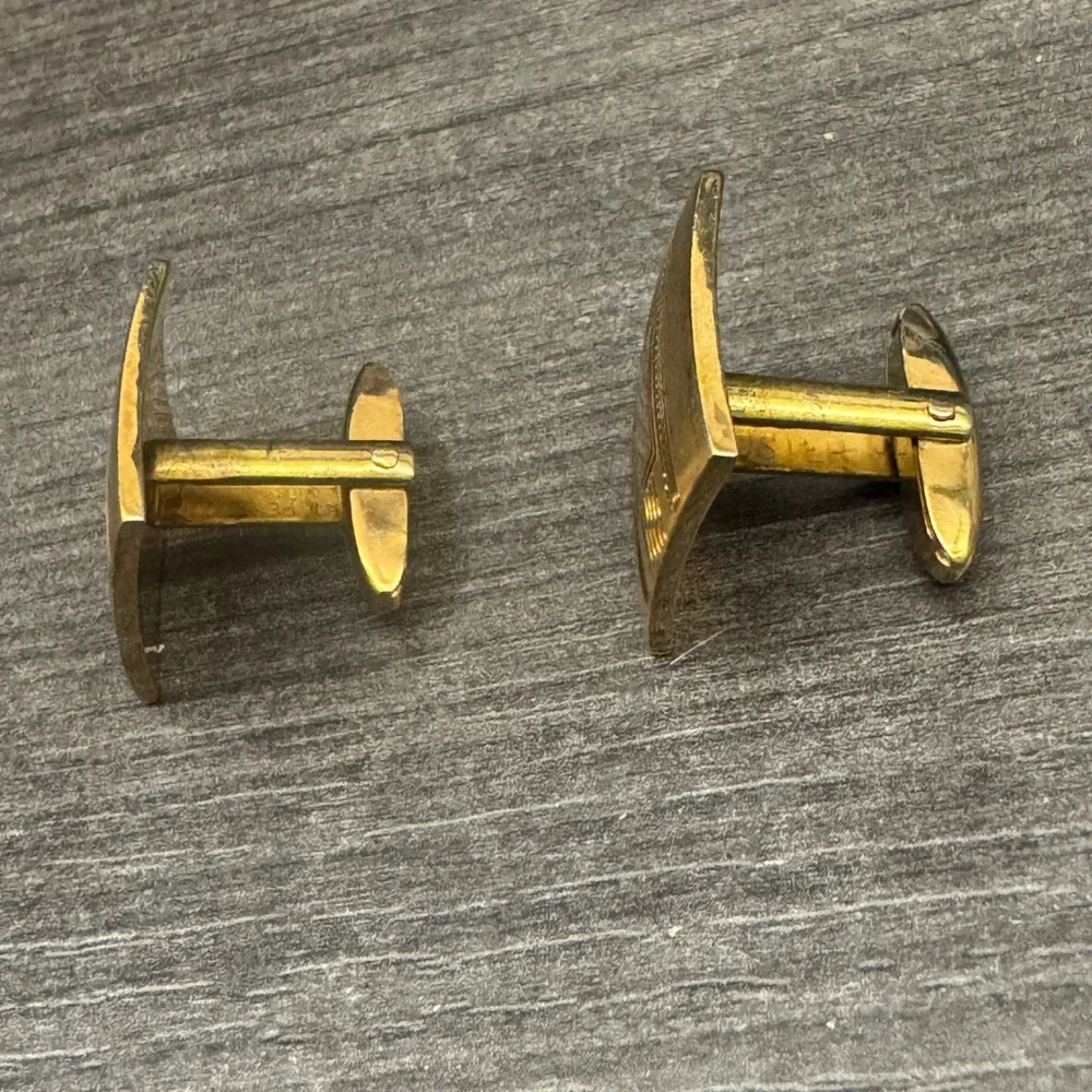 Foster Cufflinks Mens OS Gold Good Vintage Etched Curved Rectangle Toggle Back